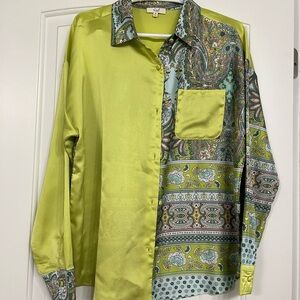 Vibrant Green Paisley Women’s Shirt